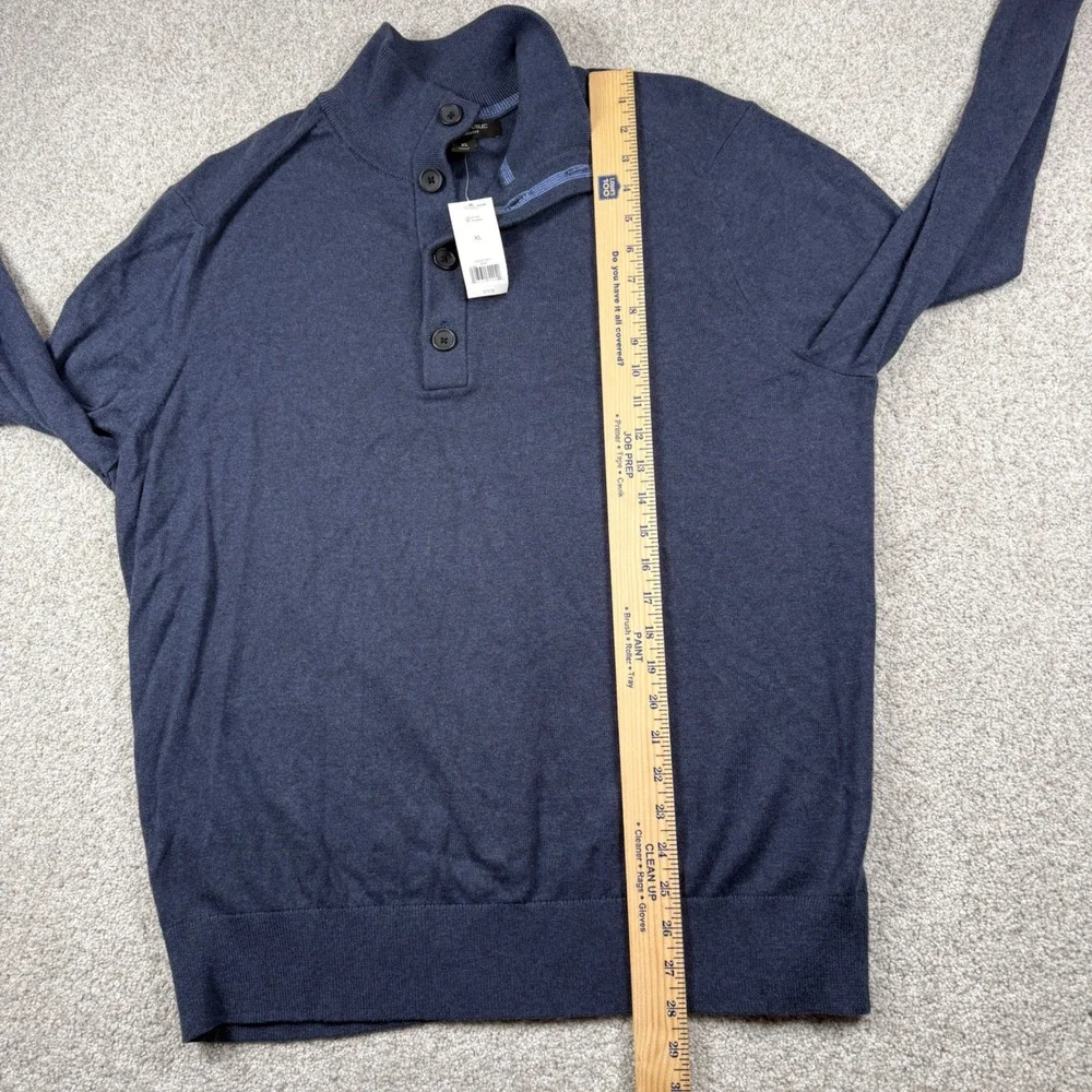 NEW Banana Republic Sweater Mens XL Blue Cotton Cashmere Button Mock Neck